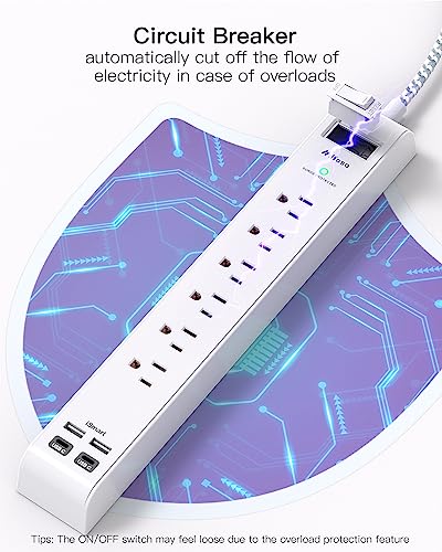 Mifaso 2 Pack Power Strip, 3FT Flat Plug Extension Cord, Surge Protector - size: 3FT, style: Braided Cord & Right Angle Plug