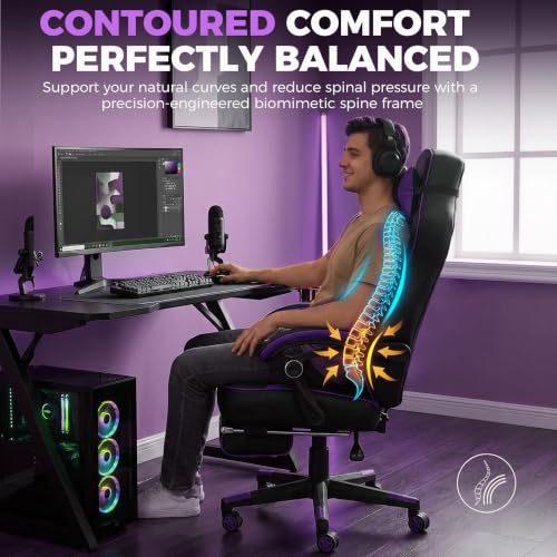GTPLAYER Gaming Chair with Footrest, 350LBS Big and Tall Office Chair, Ergonomic High Back Lumbar Support and Recliner for Back Pain Relief, Purple - color: Ergo-purple