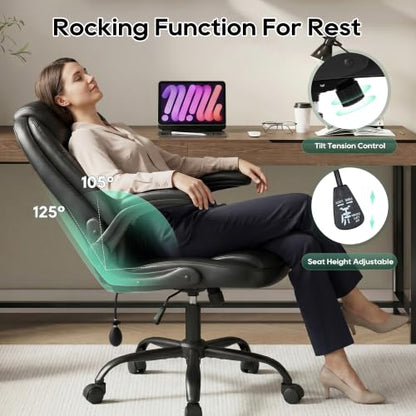 MALOL Leather Office Chair with Adjustable Lumbar Support Set of 2, Black - color: Black, size: Set of 2