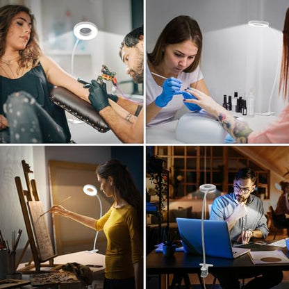 iZELL Reading Light, USB Clamp Lamp for Child Reading Book in Bed at Night, LED Small Desk Lamp with Silicone Adjustable Arm Clip on Beside Table for Studying Working Drafting Sewing - 15.8‘’ White - size: 15.8'' White