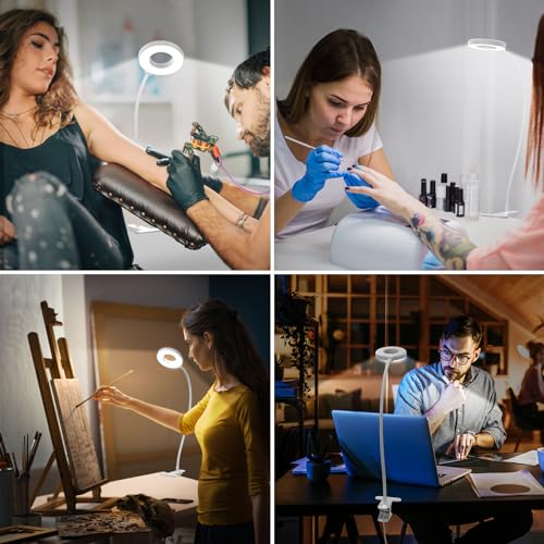 iZELL Book Light, Clip on Reading Light with Silicone Flexible Arm, Dimmable LED Lamparas Clamp on Workbench Desk for Studying Painting Crafting Drawing Makeup Nail Tech Puzzle Task - 27.6‘’ White - size: 27.6'' White