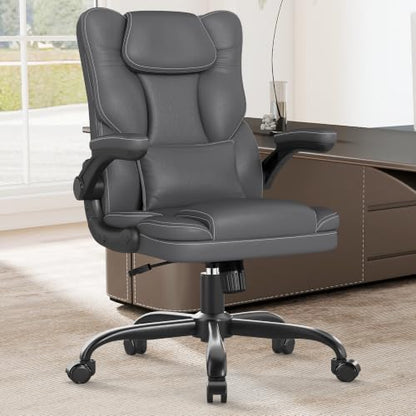 Executive Office Chair Flip Up Arms Lumbar Support Home Office Desk Chair - color: Grey
