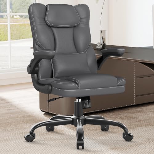 Executive Office Chair Flip Up Arms Lumbar Support Home Office Desk Chair - color: Grey