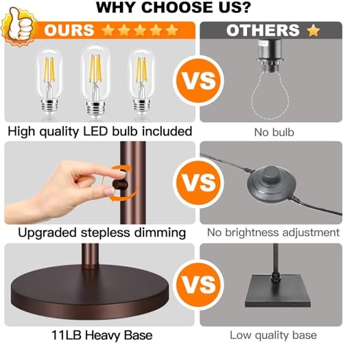 Dimmable Floor Lamp, 3 Lights Brown Arc Floor Lamp, Modern Tall Standing Tree Lamp with Beige Linen Shades & Heavy Base, 3000LM LED Bulbs, Bright Lighting for Living Room, Bedroom, Office & Reading - color: Brown-Beige Linen Shade
