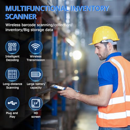 Wireless Barcode Scanner, Portable Inventory Scanner 1D&2D&PDF417 Handheld Bar Code Scanners for Collector Data Terminal Inventory Device QR Code Reader with 2.8 Inch LCD Screen
