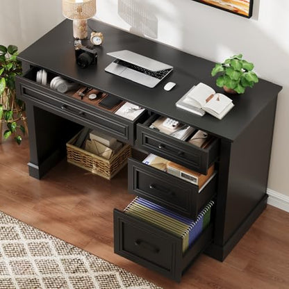 Halitaa Farmhouse 47" Executive Desk with File Drawer, Pure Black - color: Pure Black, size: Style 2