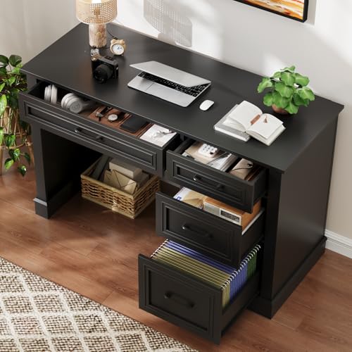 Vabches Farmhouse 47" Executive Desk with A File Drawer, Pure Black - color: Pure Black, size: Style 3