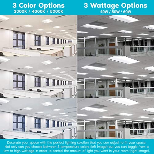 2x4 FT Center Basket LED Troffer Panel Light, 40/50/60W, 3 Color Options 3000K | 4000K | 5000K, Dimmable Drop Ceiling Lights, 5000/6250/7500 Lumens, Damp Rated, 120-277V, Premium (4 Pack) - size: 2X4 Troffer - 4 Pack