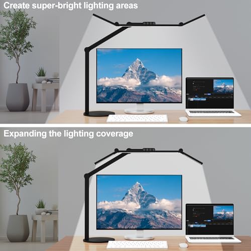 Micomlan Architect Desk Lamp with Atmosphere Lighting, Adjustable Led Desk Light for Home Office with Base, 24W Bright Auto Dimming Table Light with Rotatable Swing Arm for Workbench Computer - color: Black