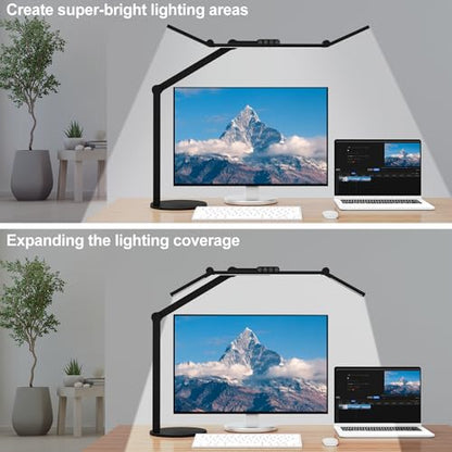 Micomlan Architect Desk Lamp with Atmosphere Lighting, Adjustable Led Desk Light for Home Office with Base, 24W Bright Auto Dimming Table Light with Rotatable Swing Arm for Workbench Computer - color: Black