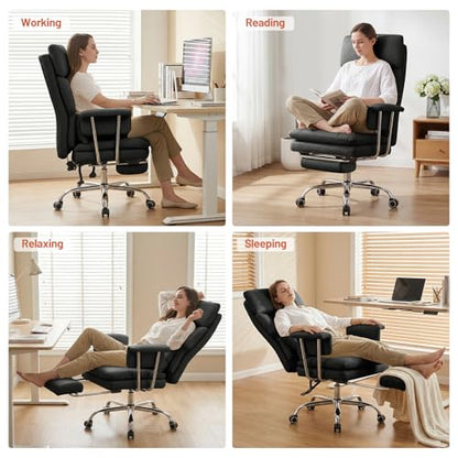 Ergonomic Home Office Desk Chair, Heavy Duty Executive Chair with Footrest - color: Black