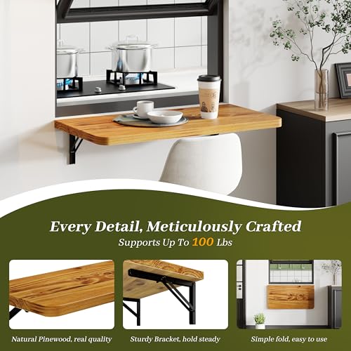 Dogsky Floating Wall Desk 24" x 14" - 100 lbs Heavy Duty Solid Pine - color: Golden Brown, size: 24" x 14"