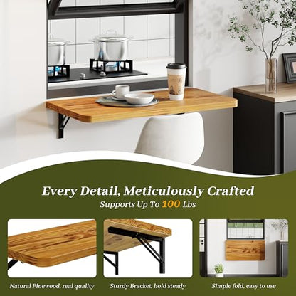 Dogsky Floating Wall Desk 24" x 14" - 100 lbs Heavy Duty Solid Pine - color: Golden Brown, size: 24" x 14"