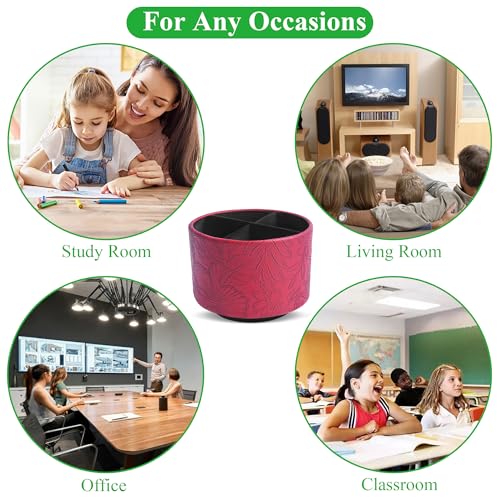 Round Leather Art Supply Organizer,Remote Control Holder,360 Degree Spinning,Multi-Functional Pencil Holder,4 Compartments Desktop Stationary Organizer(1-Carved Red) - color: 1-Carved Red