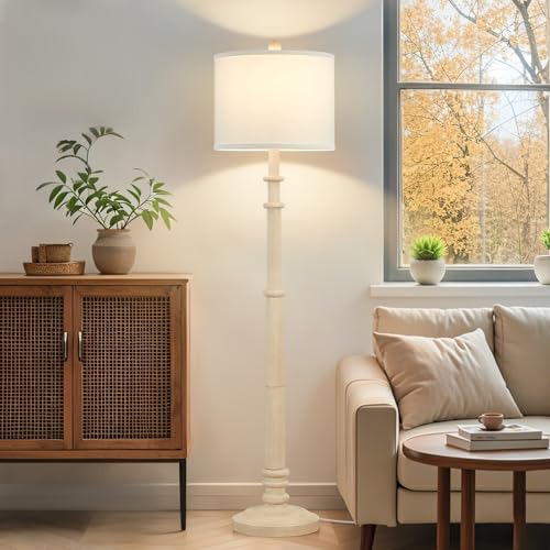 Floor Lamps for Living Room - 60" Farmhouse Floor Lamp with Adjustable Color Temperatures - Vintage Standing Lamp Reading Light with Linen Shade Rustic Tall Lamp for Bedroom Office, Oatmeal Wash - color: Oatmeal Wash