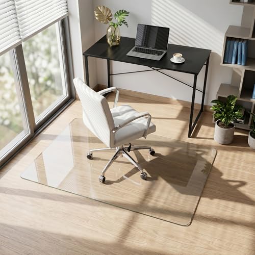 Tempered Glass Chair Mat for Hardwood Floor & Low Pile Carpet, 30" x 48" Heavy Duty Office Chair Mat with Non-Slip Pads, Scratch Resistant Floor Protector for Home Office - size: 30" x 48"