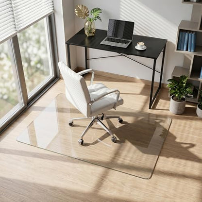 Tempered Glass Chair Mat for Hardwood Floor & Low Pile Carpet, 30" x 48" Heavy Duty Office Chair Mat with Non-Slip Pads, Scratch Resistant Floor Protector for Home Office - size: 30" x 48"