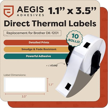 Replacement for Brother DK-1201, 1.1x 3.5 Inches Thermal Labels - size: 1.1" X 3.5" - 1201