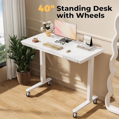 40" Electric Stand up Desk with Drawer, Height Adjustable - color: White Wood-top, size: 40"