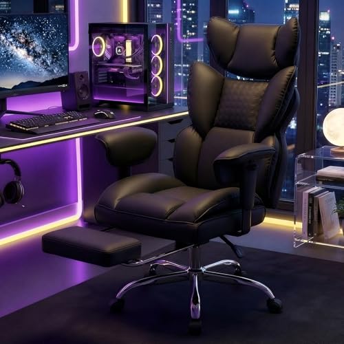 DUMOS Big and Tall Home Office Desk Chair, Executive Chair with Footrest - color: Black, size: Adjustable Armrest