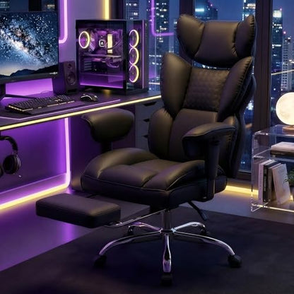 DUMOS Big and Tall Home Office Desk Chair, Executive Chair with Footrest - color: Black, size: Adjustable Armrest