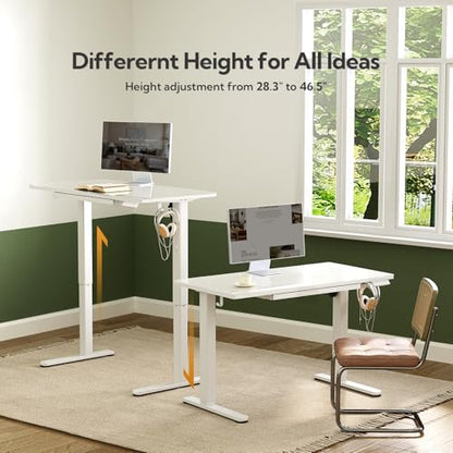 INNOVAR Glass Standing Desk with Drawers, 40 x 24 Inches Electric Height Adjustable Desk, Tempered Glass Top Stand Up Desks for Home and Office, White - color: Super White, size: 40 inch