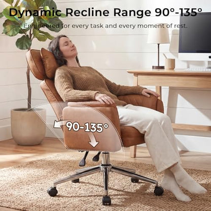 Big and Tall Ergonomic Office Chair, Criss Cross Desk Chair with Pivot Arms | High Back Executive Leather Chair with Spring Seat, Wide Computer Gaming Chair for Home, Makeup & Bedroom, Brown, 49.6”H×22”W - color: Brown, size: 49.6”H×22”W