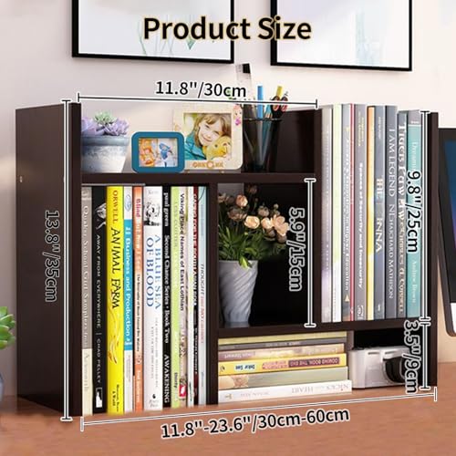 Desktop Shelf Organizer, Adjustable Wood Office Storage Rack, Counter Display Small Bookshelf for Home/Office/School(Dark Walnut) - color: Dark Walnut