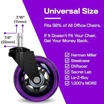 The Office Oasis Original Office Chair Wheels (As Seen On PBS), Purple - color: Purple