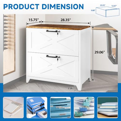 BYNSOE 2 Drawer Lateral File Cabinet Metal Filing Cabinet with Lock Office Home Steel Lateral File Cabinet for A4 Legal/Letter Size Lockable Wide Metal Cabinet,Assembly Required - color: White, size: 2 Drawers-2