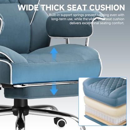 GTPLAYER Gaming Chair,Office Chair with Pocket Spring Lumbar Support, Ergonomic Comfortable Wide Office Desk Computer Chair with Outward Fixed Soft Armrests and Footrest (Fabric, Blue) - color: Light Blue