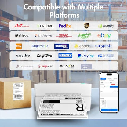 Thermal Shipping Label Printer 4x6 Bluetooth Label Maker for Small Business - color: White