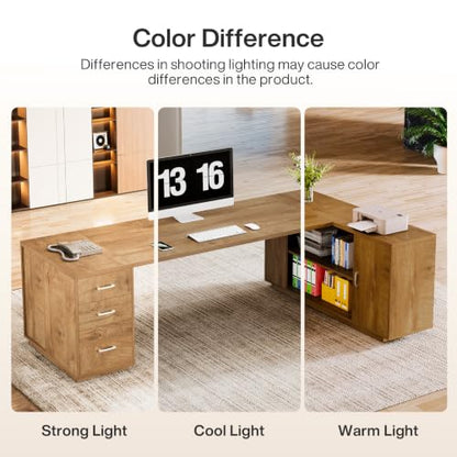 Tribesigns 85.8-Inch L-Shaped Executive Desk, Natural Oak - color: Natural Oak
