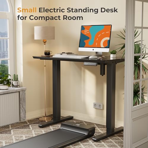 JOY worker Small Glass Standing Desk, 35" Electric Stand Up Desk on Wheels - color: Black Glass, size: 35" * 20"