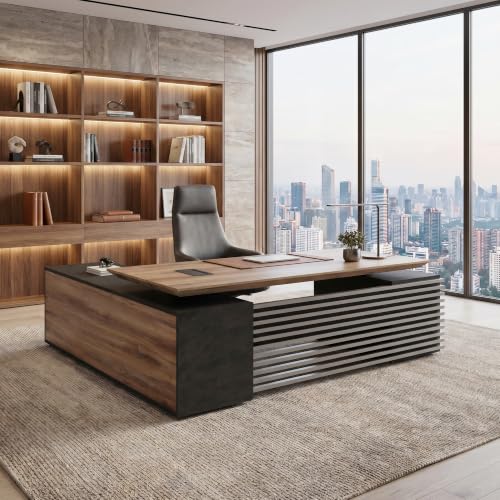 SAINTCY L Shaped Executive Standing Desk with Drawers, 78.74In Large Adjustable Heigh Office Desk with Power Outlet Hub,2.56" Thick Floating Desktop,for Home Office, Studio - color: Right, size: 62.99"D x 78.74"W x 29.5"H
