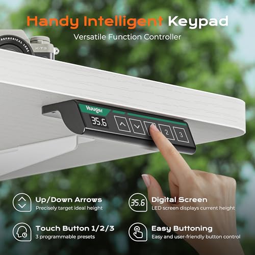 Huuger 63 x 28 Large Electric Standing Desk, Height Adjustable Computer Desk, 27.6" Deep Desktop, Stand up Gaming Office Table with 2 Hooks, 3 Preset Heights, for Home Office, White - color: White, size: 63*28 inch (no outlets)