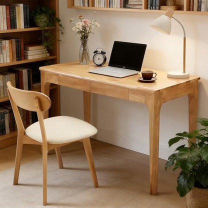 KEIKI Solid Wood Writing Desk with Drawers, 47" Computer Desk for Home Office Work, Study, Natural - color: Natural