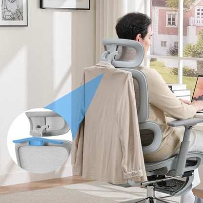 Mesh Ergonomic Office Chair with Footrest, Grey | High Back, Lumbar Support, Adjustable Headrest and Armrests, Gaming Chair,Home Office Desk Chair - color: Grey, style: Modern
