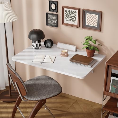 Dogsky Wall Mounted Folding Table 24x15.7 in - 100LB Capacity | Wall Floating Desk, Space-Saving Workbench for Home Office, Laundry Room & Kitchen, White - color: White, size: 24" x 15.7"