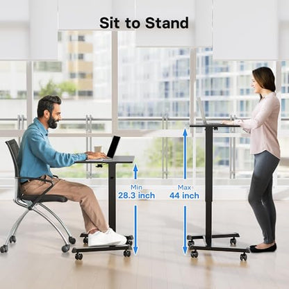 BONTEC Mobile Standing Desk Adjustable Height,Rolling Laptop Cart with Hook (Pack of 2) - color: Black, size: 25.6" x 17.7" (Pack of 2)