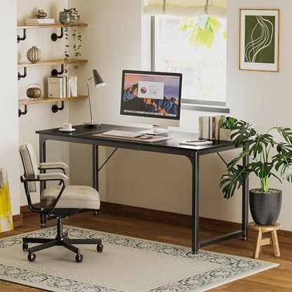 Huuger Modern Simple Office Desk, 63 Inch, Gaming & Writing Desk with Storage, Large Legroom, Metal Frame, Black - color: Black, size: 63inch