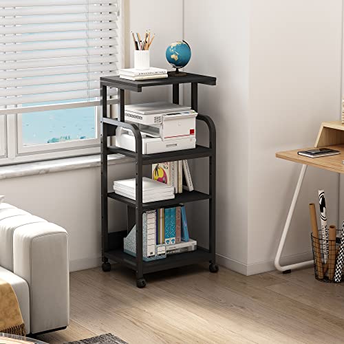 Fannova 4 Tier Tall Printer Stand with Height Adjustable Storage Shelf | 20.8"x15.7"x44.5", Printer Table with Wheels for Home Office, Printer Cart with Space for Shredder Computer Tower CPU, Black - color: Classic Black
