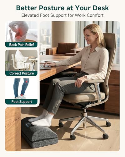 Snailax Heated Foot Rest for Under Desk at Work, Foot Stool with Vibration Massage, 3 Heat Levels, Ergonomic Memory Foam Feet Warmer Heater - color: B.black