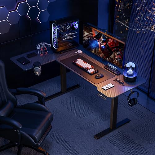 L Shaped Electric Standing Desk - 59x40 Inch Reversible Corner Sit Stand Desk with Hook&Cup Holder,Electric Height Adjustable Table,for Home Office Gaming Computer Desk, Black Carbon - color: Black Carbon, size: L-shaped 59 Inches