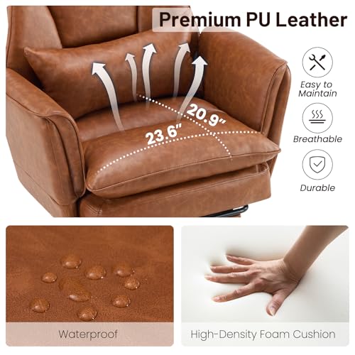 Big and Tall Office Chair, Ergonomic Computer Desk Chair with Footrest, Wide Seat Reclining Gaming Chair, Flip Armrests for Cross Legged Sitting, Heavy Duty Support up to 400LBS, PU, Brown - color: Brown