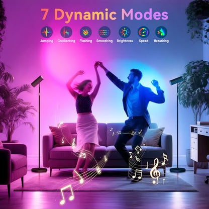 SIBRILLE Spotlight Floor Lamp, Tall LED Standing Lamp with Remote/Touch Control, 2700K-6500K, 350°Rotating Head Standing Lamp, Reading Floor Lamp for Living Room, Bedroom, Office & Wall Art, Black RGB - style: Black-RGB