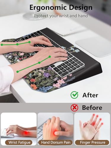 2-in-1 Ergonomic Keyboard Stand with Wrist Rest, Flower - color: Black Flower