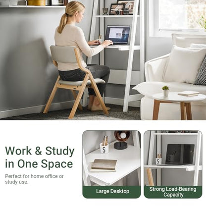 Haotian Ladder Desk with Shelves, Wall Desk for Small Space, Secretary Desk Workstation Dresser Shelf Freestanding Bookshelf, White FRG60-W | Freestanding Bookcase Desk for Storage & Study in Small Space, FRG60-W - size: Ladder Desk
