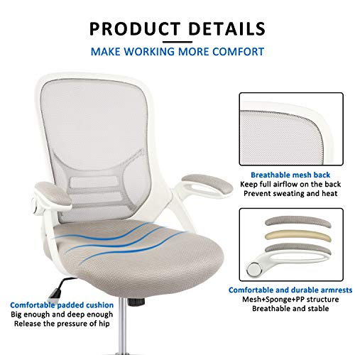 HYLONE Drafting Chair, Tall Office Chair Standing Desk Stool with Adjustable Foot Ring, Flip-Up Arms, Mesh High-Back Drafting Table Chair, White & Grey - color: Grey