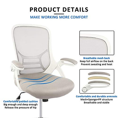 HYLONE Drafting Chair, Tall Office Chair Standing Desk Stool with Adjustable Foot Ring, Flip-Up Arms, Mesh High-Back Drafting Table Chair, White & Grey - color: Grey